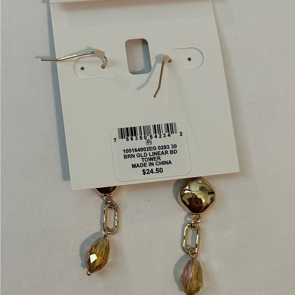 NWT  Style & Co Gold Dangle Earrings with Crystal Accents - Picture 4 of 5